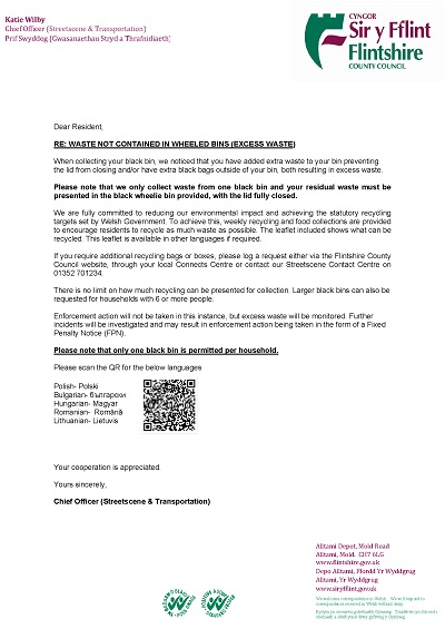 Excess Waste Letter - English